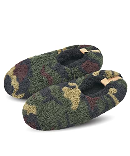Image of DICUIRD Mens Soft Soles Slipper Socks With Grippers, Cozy&Warm Sherpa Lining Slippers With Non Skid Bottoms, Fuzzy House Slippers