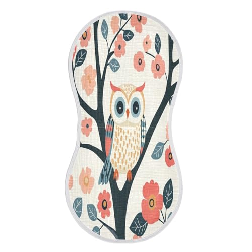 Owls Flowers Burp Cloths Cotton Baby Washcloths,Large 22x11in Burping Cloth Absorbent and Soft for Newborn Baby Boys and Girls,2 Pack