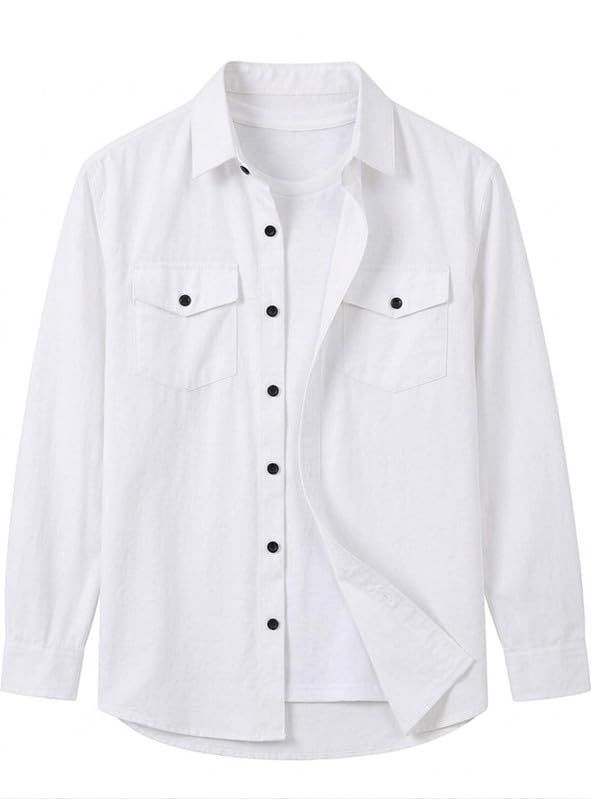 Image of DEELMO Men Solid Slim Fit Casual Overshirt Style Shirt | Full Sleeve Button-Down Layering Shirt Smart Casual Look