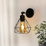 Industrial Wall Sconce Light Fixture, Geometric Diamond Cage, Black Metal