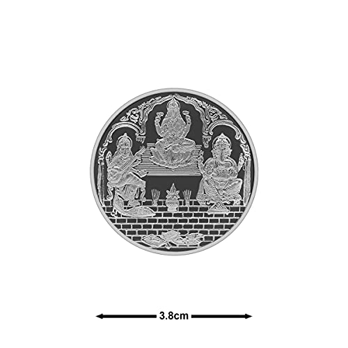 Image of MAA SILVER Pure Silver Laxmi Ganpati Saraswati Trimurti BIS Hallmarked Round Coin Chandi Sikka Perfect for Gifting Investment Diwali Dhanteras (999 Purity)