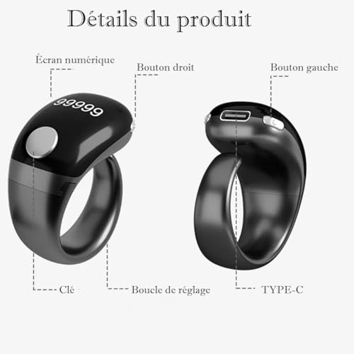 KEWAYO Compteur Digital de Tasbih Bague - Bague de Prière Musulmane avec Affichage OLED Étanche, Compteur d'Invocation Doigt Taille Adjustable 18-22mm, Rappel de Prière – vue 6