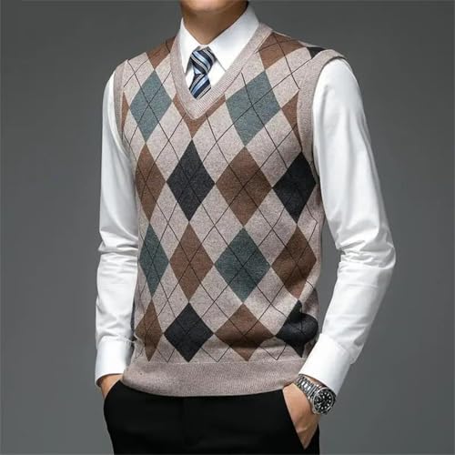 Men’S Fashion Designer Argyle Diamond V-Neck Sweater Vest Wool Blend Sleeveless Casual Pullover Tank Top2