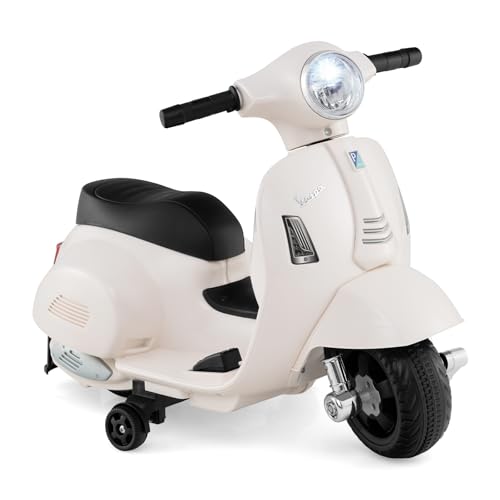 DREAMADE Kinder Motorrad Elektrisch, Vespa 6V Elektromotorrad mit abnehmbaren Stützrädern, Scheinwerfern, Hupe & Pedal, Kindermotorrad Elektrofahrzeuge für Jungen & Mädchen von 18-36 Monaten (Weiß)