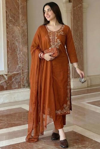 Ensemble kurta et pantalon en viscose rouille coupe fluide confortable taille M