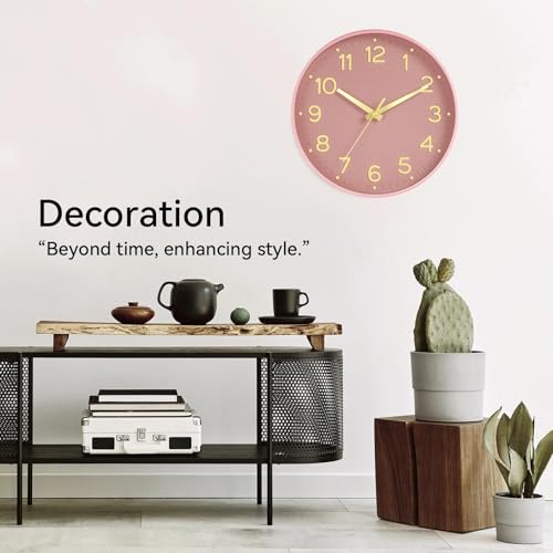 Image of Roymnie Wall Clock 12 Inch Silent Wall Clocks Battery Operated-Modern Non Ticking Analog Clock Decorative for Kitchen Bedroom Office (Pink Gold)