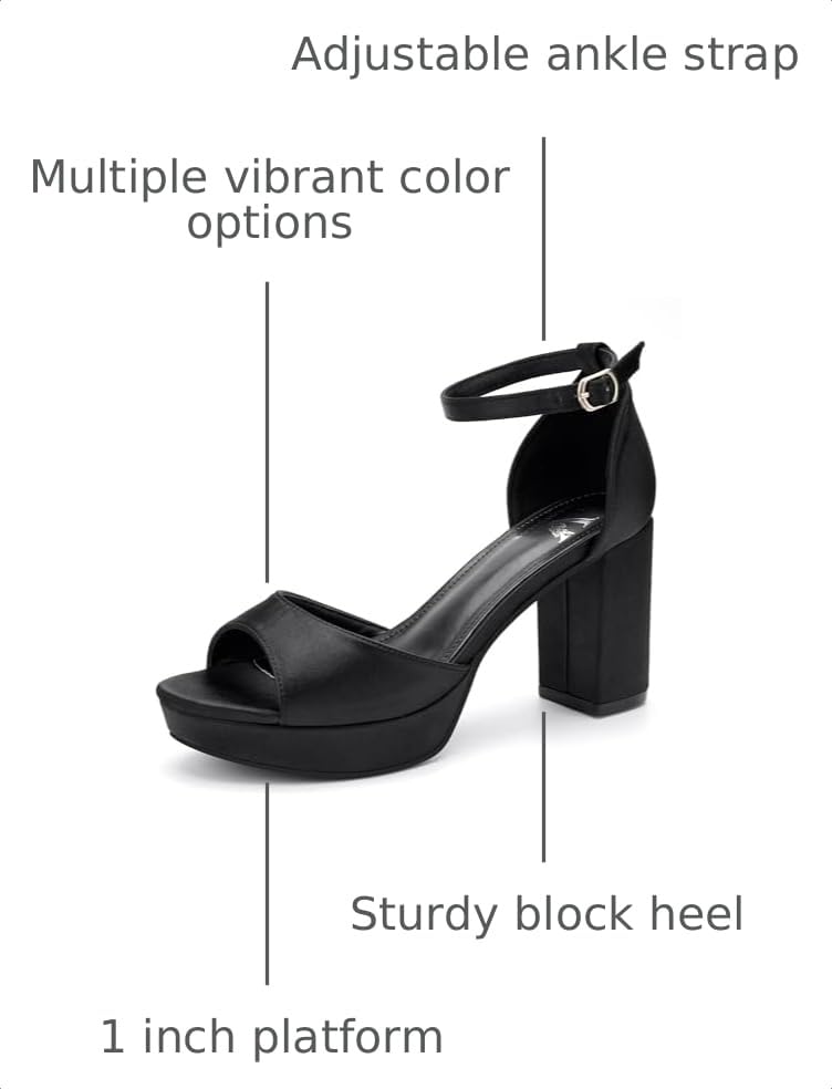 Image of High Heels Chunky Platform Heels for Women Ankle Strap Comfy Open Toe Block Heeled Sandals Party Prom Wedding Dress Pumps