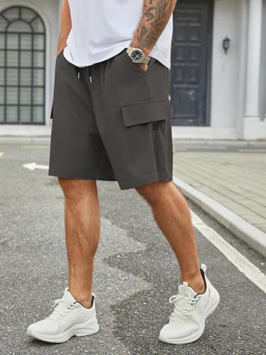 Image of Hardaddy Men's Casual Stretch Cargo Shorts Classic Drawstring Elastic Waist Relaxed Fit Work Short with 5 Pockets