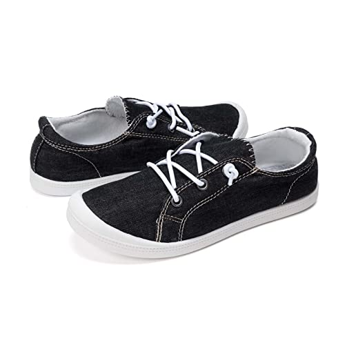 Image of FUNKYMONKEY Slip-On Canvas Sneakers for Women, Comfortable Lightweight Lace-Up Flat Casual Tennis Shoes Breathable Walking Shoes for Everyday Wear