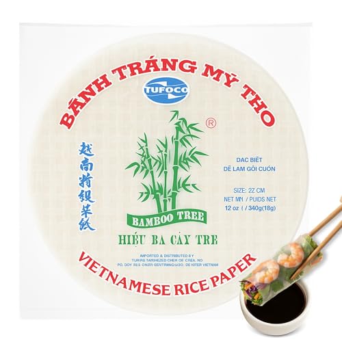 Papel de Arroz Comestible, Wafer Paper, Obleas de Arroz, Banh trang, Apto para Rollitos, Dumplings, Recetas Dulces, Saladas, para Freír, al Vapor, 340 Gramos, Sin gluten, Tamaño 22 cm