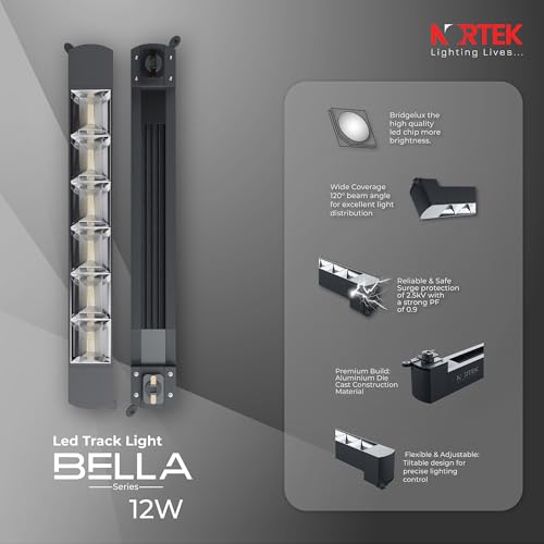Image of Nortek Bella+ 12W Track Light | LED Spot Light for Ceiling, Focus Lights for Wall & False Ceiling | Adjustable Track Lights for Home, Showroom | Modern Spotlight Design - Cool White, 1