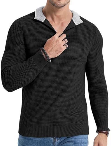 Men's Quarter Zip Up Pullover Slim Fit Mock Neck Long Sleeve Sweater Casual Knit Polo Sweaters