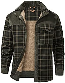 NEWHALL Men's Plaid Long Sleeve Flannel Lined Buttoned Shirt, Winter Windproof and Warm Jacket 3XL Dark Green