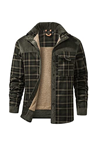 Newhall Men's Plaid Long Sleeve Flannel Lined Buttoned Shirt, Winter Windproof And Warm Jacket 3Xl Dark Green #TOP1