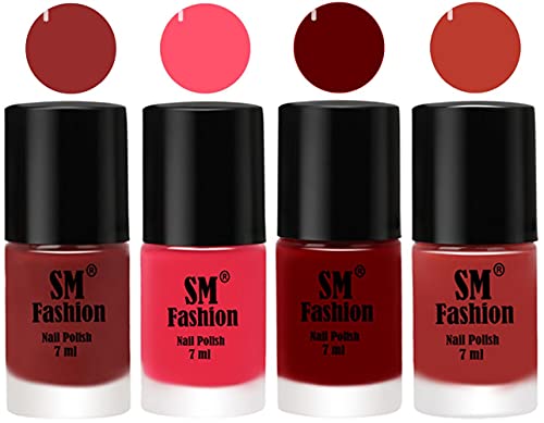 Image of Nail Polish Combo Set (Pack of 4) Quick Dry Gel Finish Nail Paint | Jam,Dark Pink,Dark Red,Dark Peach | 7 ml Each