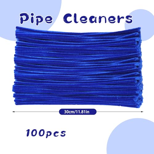Image of 100Pcs Pipe Cleaners, Royal Blue Chenille Stems for Flowers Making