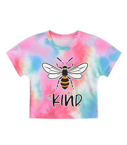 Image of Tkria Girls Crop Top T-Shirt Teen Summer Tie Dye Short Sleeve Shirt Tee Top 6-14 Years