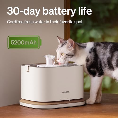 Image of PETLIBRO Upgrade Cat Water Fountain, Cordless Cat Fountain Battery Operated, App Monitoring 3L /101oz Dockstream 2 Pet Water Fountain with Stainless Steel Tray, 5GHz WiFi Dog Water Bowl Dispenser