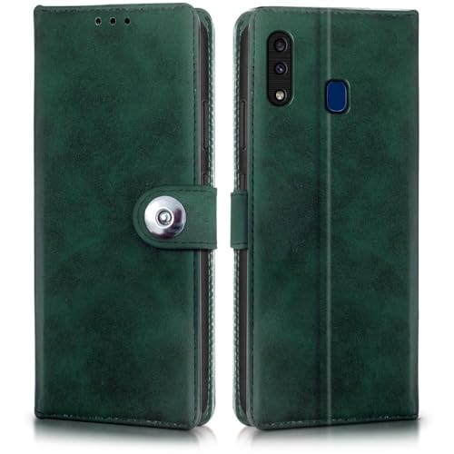 Image of WOW IMAGINE Shock Proof Flip Cover Back Case for Samsung Galaxy A20 | A30 | M10s (Magnetic Button Flip Case | Wallet Pockets & Stand | Leather Finish | Forest Green)