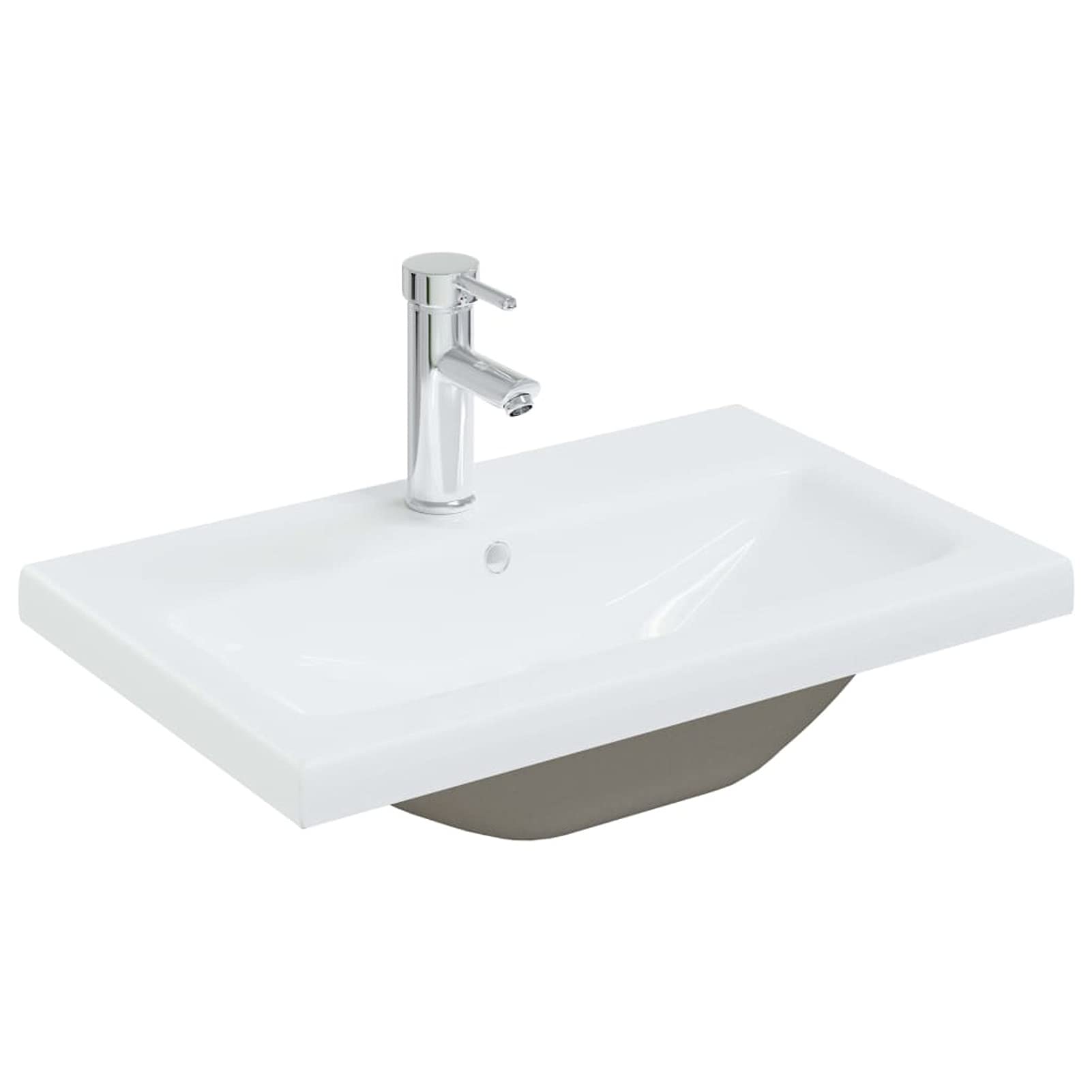 LAPOOH Lavabo Empotrado con Grifo cerámica Blanco 61x39x18 cm, Fregadero, Lavabo Baño, Lavamanos Baño, Lavatorio Casa De Banho, Mueble Lavabo sobre Encimera