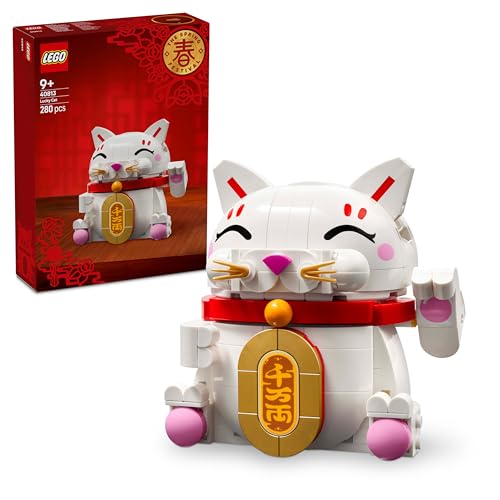 LEGO Gato de la Buena Suerte - Kit de Maquetas para Niños y Adultos - Figura Articulada de Gato con Pata Móvil, Moneda de Oro y Adornos para Pedir Deseos - Decoración del Año Nuevo Chino 40813