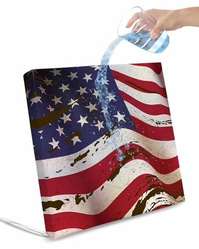 Edwiinsa Shabby Chic Flag Indoor/Outdoor Seat Cushions Cover, Patriotic Memorial Independence Day Waterproof Patio Chaise Lounge Cushion Cover for Beach Pool Side Chair Cushions 20''x18''x2pcs