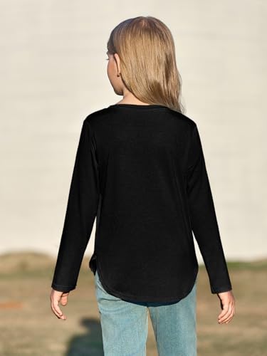 Haloumoning Girls Long Sleeve Shirts Kids Curve Hem Side Slit Soft Tunic Tops T-Shirts 5-14 Years4
