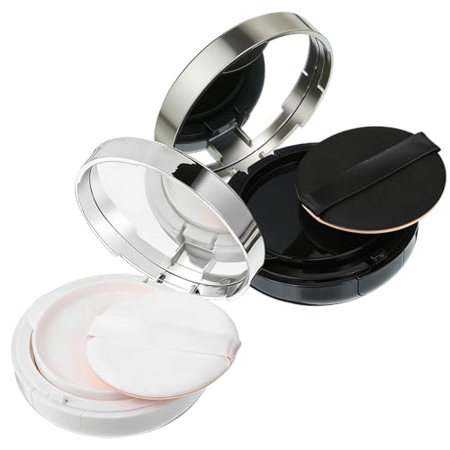 Qulkws 2 Pcs Loose Powder Container with Puff 15g/0.5oz Empty Cushion Foundation Compact Luxurious Cushion Foundation Box Portable DIY Makeup Powder Container with Air Sponge Mirror and Powders Puff
