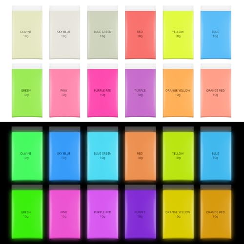 Glow in The Dark Pigment Powder,12 Colors Epoxy Resin Dye Luminous Pigment Powder,for Nail Art,Resin, DIY Crafts,Paint Glow.10g/0.35oz