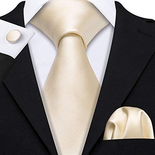 Image of Barry.Wang Plain Men Silk Ties Extra Long Satin Necktie for Wedding Business Handkerchief Cufflinks Set Solid Colors