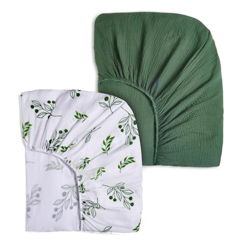 Image of Lilian&Gema Muslin Crib Sheets, 2 Pack 100% Cotton Sheets Fitted for Standard Crib Mattress 52"x28", Soft and Breathable Green Crib Sheets for Baby Girls and Boys