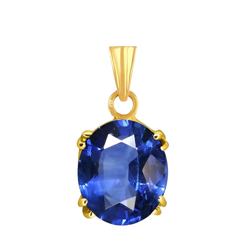 Ptm Natural Blue Sapphire/Neelam 3.25 to 10.25 Ratti or 3.00 to 9.50 Carat Astrological Certified Gemstone Panchdhatu/5 Metals 22k Gold Plated Pendant for Men & Women