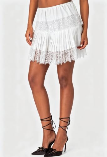 Image of Womens Y2k Ruffle Bloomer Short Lolita Layered Lace Mini Skirt | Country Concert Festival,Lace Skirts,Fluffy Ruffle Shorts,Pettipants for Women,Lolita Bottoms,Grunge Asymmetrical Skirt Party