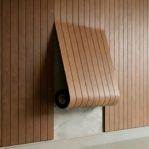 AMIGO Panneaux en placage bois autocollants, 1,2 m² - 1 pièce 300 x 40 x 0.3 cm Panneaux muraux 3D aspect bois,Salon, bureau,couleur chêne