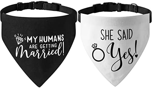 Engagement Gift, My Humans are Getting Married Dog Bandana Collar, Wedding Photo Prop, Pet Scarf, Dog Engagement Announcement, Pet Accessories (Large, Black+White)