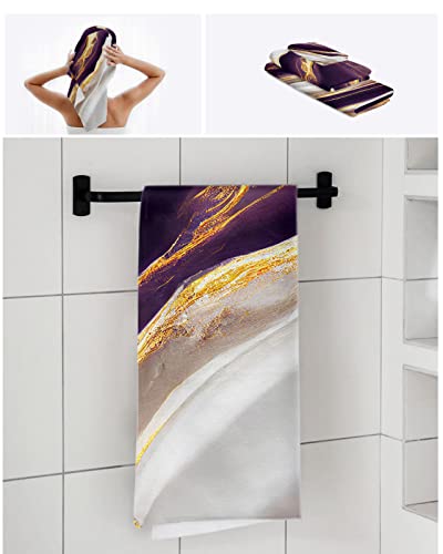 Marble Purple Bath Towels For Bathroom Set - Luxury Microfiber Towels Gifts For Women,Quick Dry Beach Kitchen Hand Hair Face Towel And Dish Washcloth,Abstract Gold White Modern Art Workout Towels+Set #TOP6