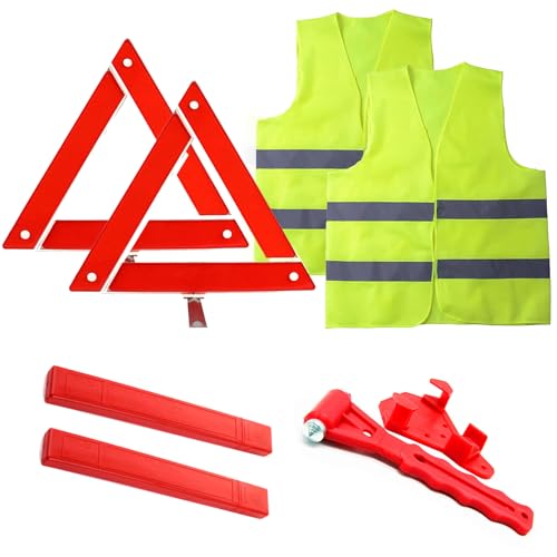 Eulihent 5 in 1 Warning Triangles for Cars Emergency Breakdown Kit with Reflective Vest and Safety Hammer Foldable Roadside Emergency Warning Triangle with Storage Case Eulihent 5 in 1 Warning Triangles for Cars Emergency Breakdown Kit with Reflective Vest and Safety Hammer Foldable Roadside Emergency Warning Triangle with Storage Case