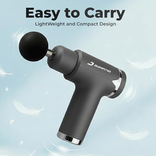 Image of Durafit91 Pulse Pro Handy Deep Tissue Massage Gun for Full-Body Pain Relief, Rechargeable and Cordless with Lithium Battery | 6 Speed Intensities (Low to High) | Includes 4 Interchangeable Massage Heads for Various Muscle Relaxation Needs (Neck, Shoulder, Back, and Foot) for Men and Women | Suitable for Use at Home, the Gym, and During Travel (Grey)