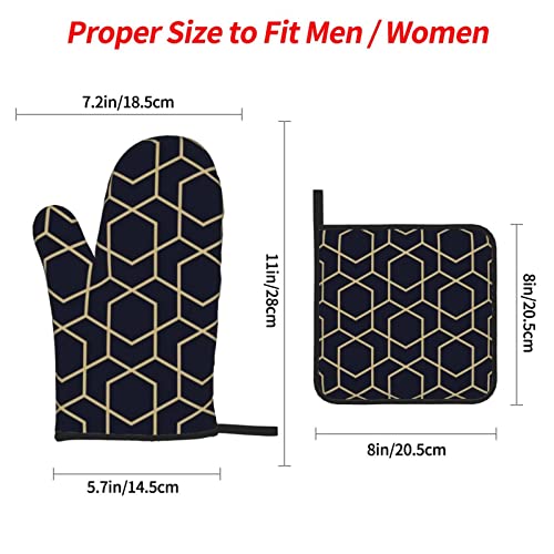 Geometric Lines Printed Oven Mitts And Pot Holders Heat Resistant Potholders Oven Gloves And Pad For Baking Kitchen Grilling - 4 Set #TOP4