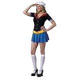 inkl. Gurtband Halsband Classic Popeye Sailor Kleid mit Square Back, gelb, und White hat