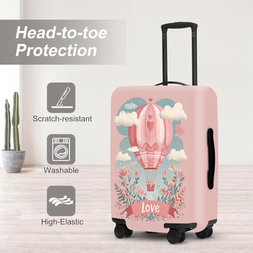 Image of Romantic Balloon Luggage Protector, Washable Suitcase Cover with Hot Air Balloon Flowers inchLOVE inch Anti-scratch for 32 inch,34 inchBag