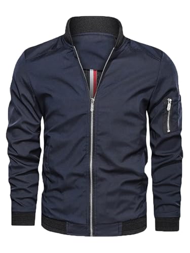 Hombre Primavera-Otoño Casual-Clásica Vintage Chaqueta Bomber Fit Cuello Alto Ropa Deportiva Transición Chaqueta Cortavientos Ligeras Estilo Informal Cazadora Softshell Masculina Chaqueta Azul XL