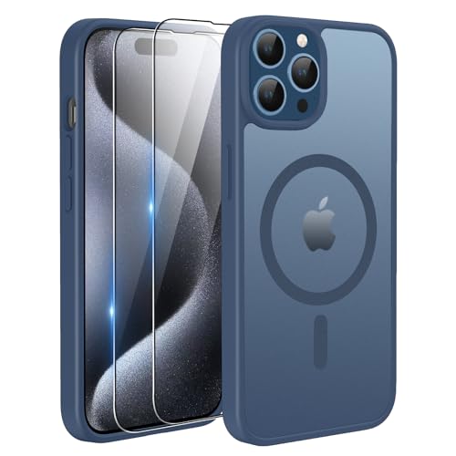 Coque antichoc iPhone 15 Pro Max translucide mate haut de gamme bleue