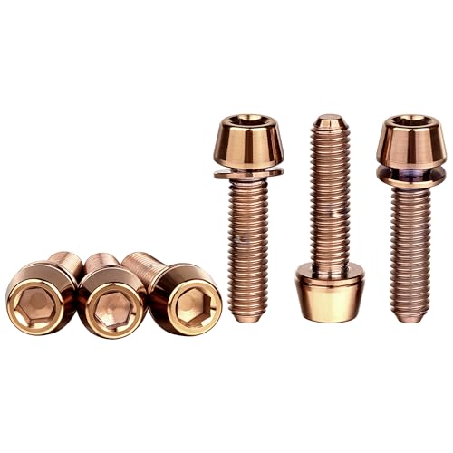 Image of Titanium Ti Allen Hex M5x16 18mm Tapered Head Bolt with Washer Screw for Bicycle Stem Parts Pack of 6 (Bronzed, M5x18mm)