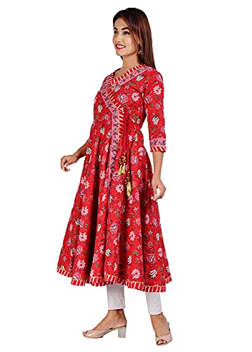 Image of Amazon Brand - Anarva Jaipuri Cotton Printed Angrakha /Angarkha /Front-Open Kurti for Women