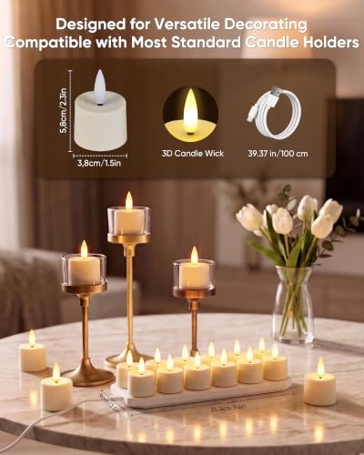 Image of BEICHI 12Pack Rechargeable Tea Lights with Remote Timer,White Charging Base