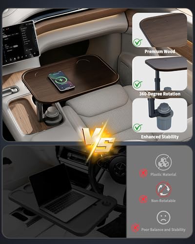 Car Desk for Laptop, Car Table & Car Tray with 360° Rotating Cup Holder, Adjustable Height Car Table Tray, As Car Food Tray or Car Seat Tray, Compatible with Tesla Model 3/Y/S, Ford/Most Vehicles - image 4