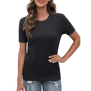 Totatuit Damen Kurzarm Strickpullover Rundhals Strick Shirt Elegant Pullover Dünne Pulli Sweatshirt