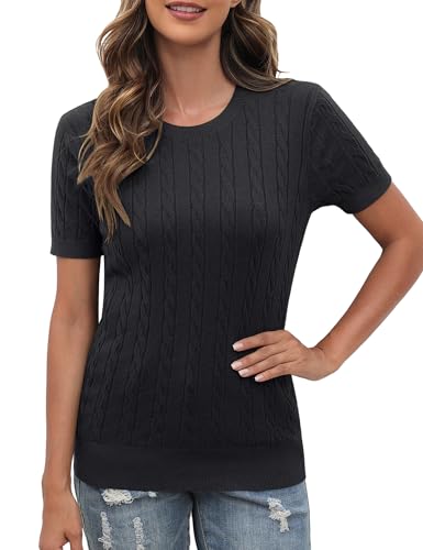 Totatuit Damen Kurzarm Strickpullover Rundhals Strick Shirt Elegant Pullover Dünne Pulli Sweatshirt