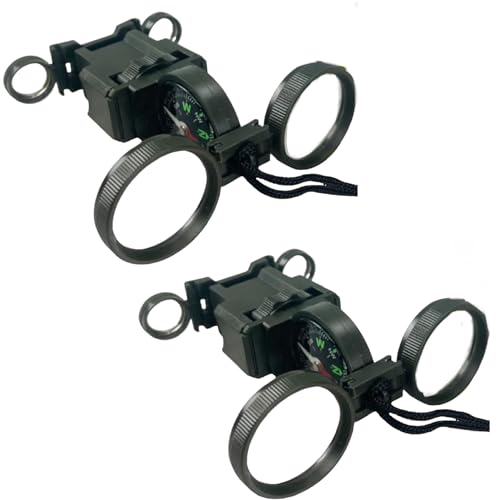 ADROIT (2 Pack) Herramienta de Supervivencia Multifunción para Niños | Brújula de 1.25" (3.2 cm) y Espejo de Señalización | Binoculares Compactos | Perfecto para Senderismo, Camping y Exploración | con Cordón de Nylon